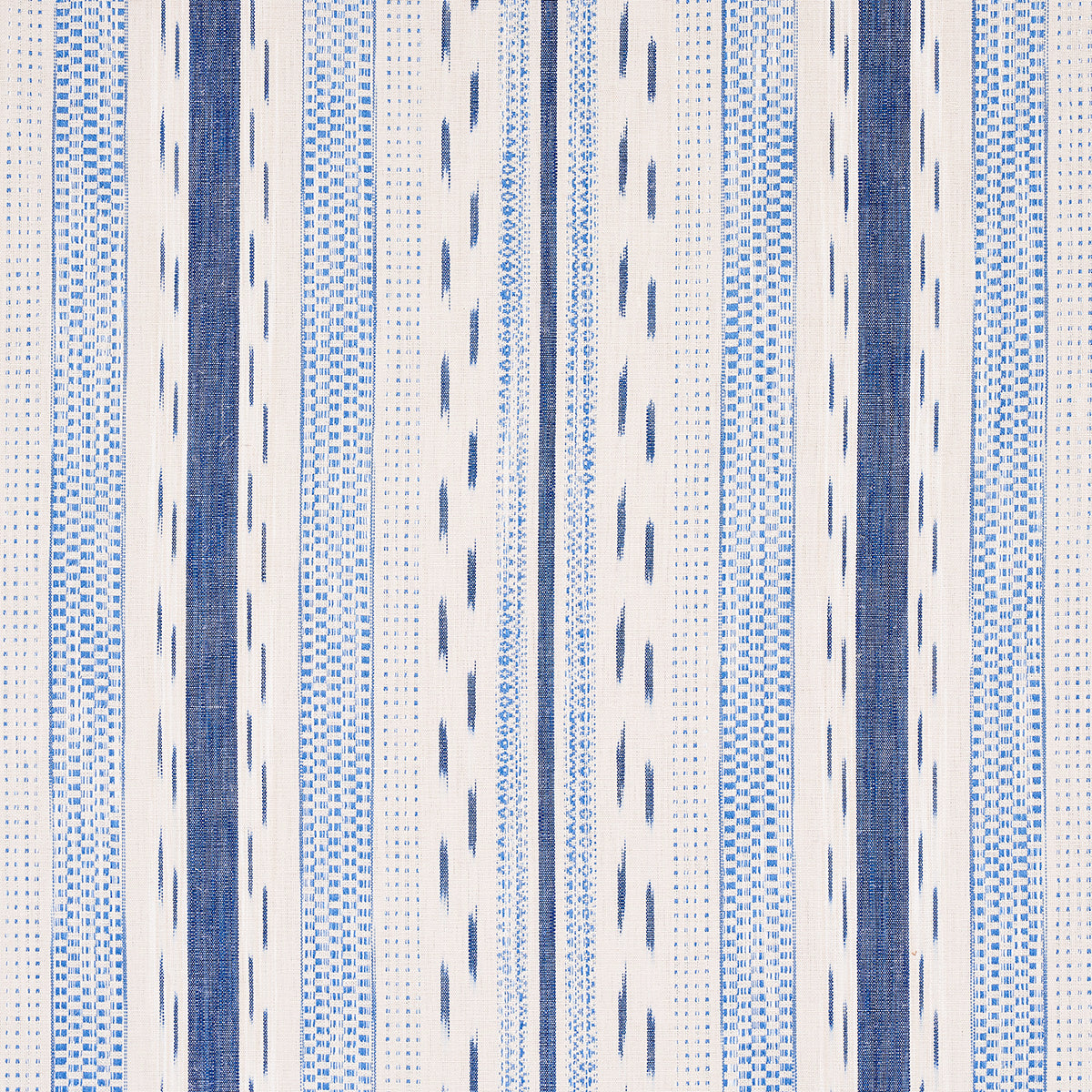 Schumacher Mirza Ikat Stripe Blue On Natural Fabric - Eade's Wallpaper
