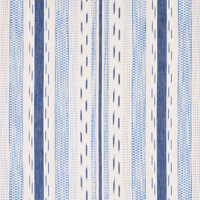 Schumacher Mirza Ikat Stripe Blue On Natural Fabric - Eade's Wallpaper