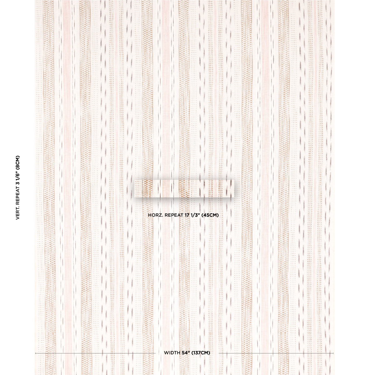Schumacher Mirza Ikat Stripe Blush On Natural Fabric - Eade's Wallpaper