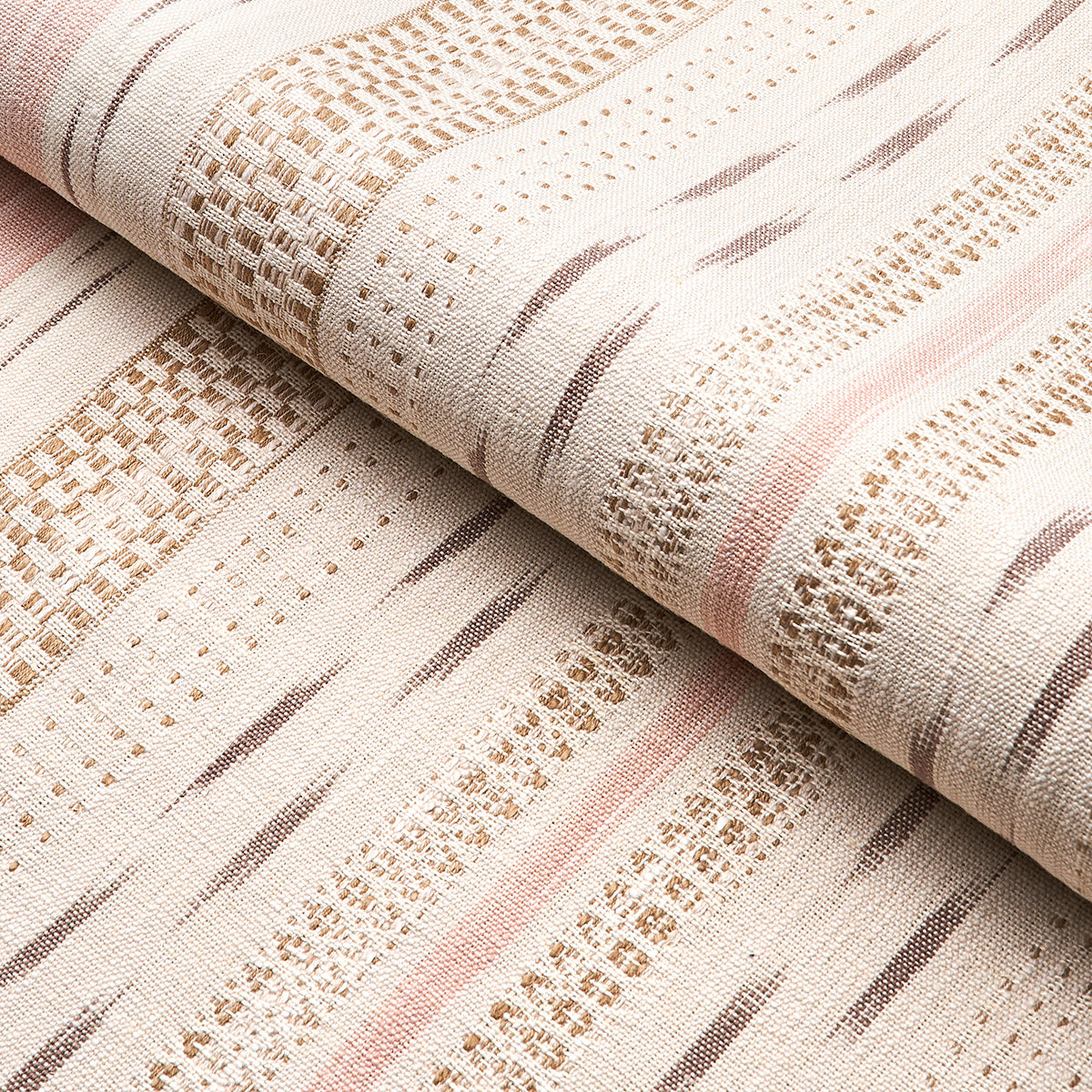 Schumacher Mirza Ikat Stripe Blush On Natural Fabric - Eade's Wallpaper