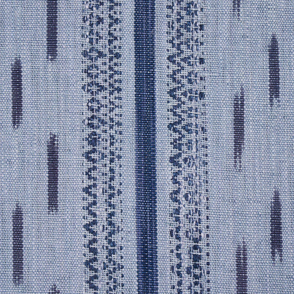 Schumacher Mirza Ikat Stripe Indigo On Chambray Fabric - Eade's Wallpaper