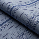 Schumacher Mirza Ikat Stripe Indigo On Chambray Fabric - Eade's Wallpaper