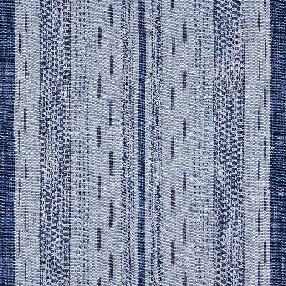 Schumacher Mirza Ikat Stripe Indigo On Chambray Fabric - Eade's Wallpaper