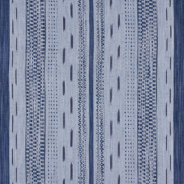 Schumacher Mirza Ikat Stripe Indigo On Chambray Fabric - Eade's Wallpaper