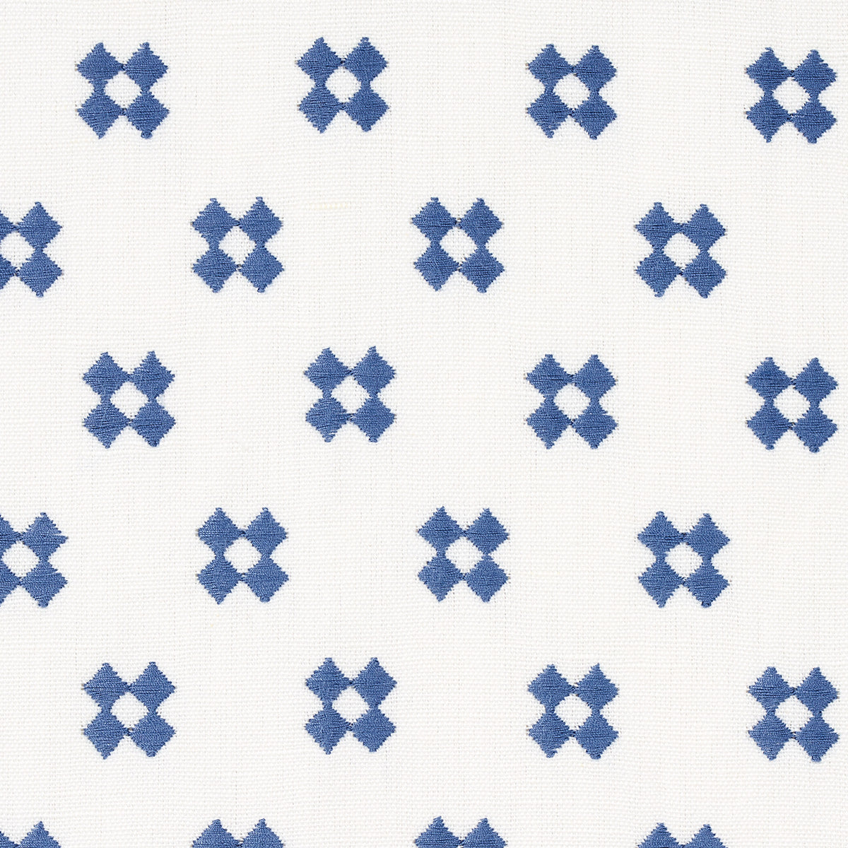 Schumacher Thandie Embroidery Blue On Ivory Fabric - Eade's Wallpaper