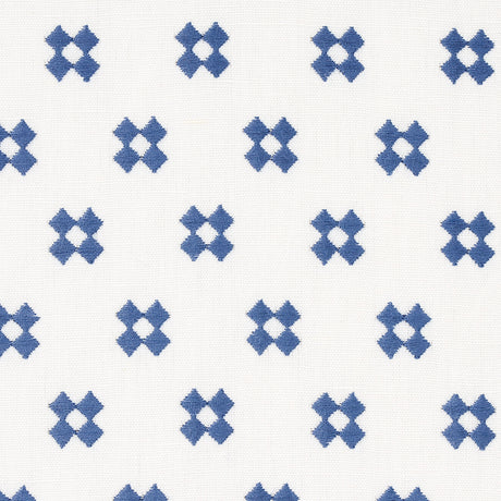 Schumacher Thandie Embroidery Blue On Ivory Fabric - Eade's Wallpaper