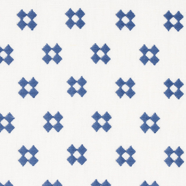 Schumacher Thandie Embroidery Blue On Ivory Fabric - Eade's Wallpaper