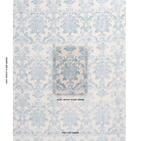 Schumacher Limbourg Damask Velvet Sky Fabric - Eade's Wallpaper