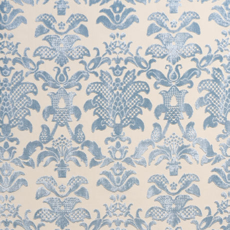 Schumacher Limbourg Damask Velvet Sky Fabric - Eade's Wallpaper