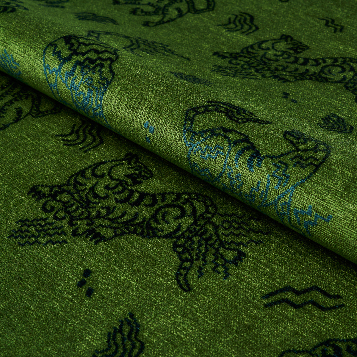 Schumacher Kinabalu Velvet Emerald Fabric - Eade's Wallpaper