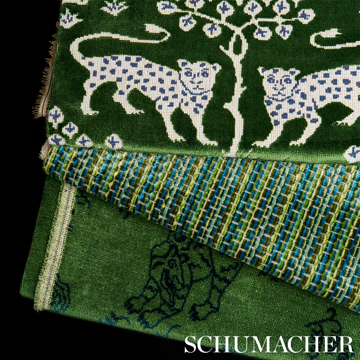 Schumacher Kinabalu Velvet Emerald Fabric - Eade's Wallpaper