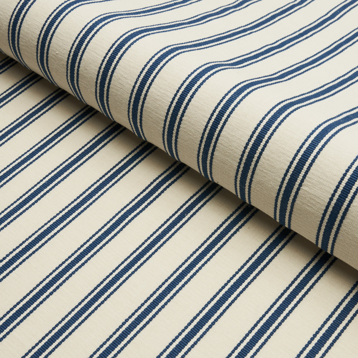 Schumacher Marquet Ticking Stripe Navy Fabric - Eade's Wallpaper