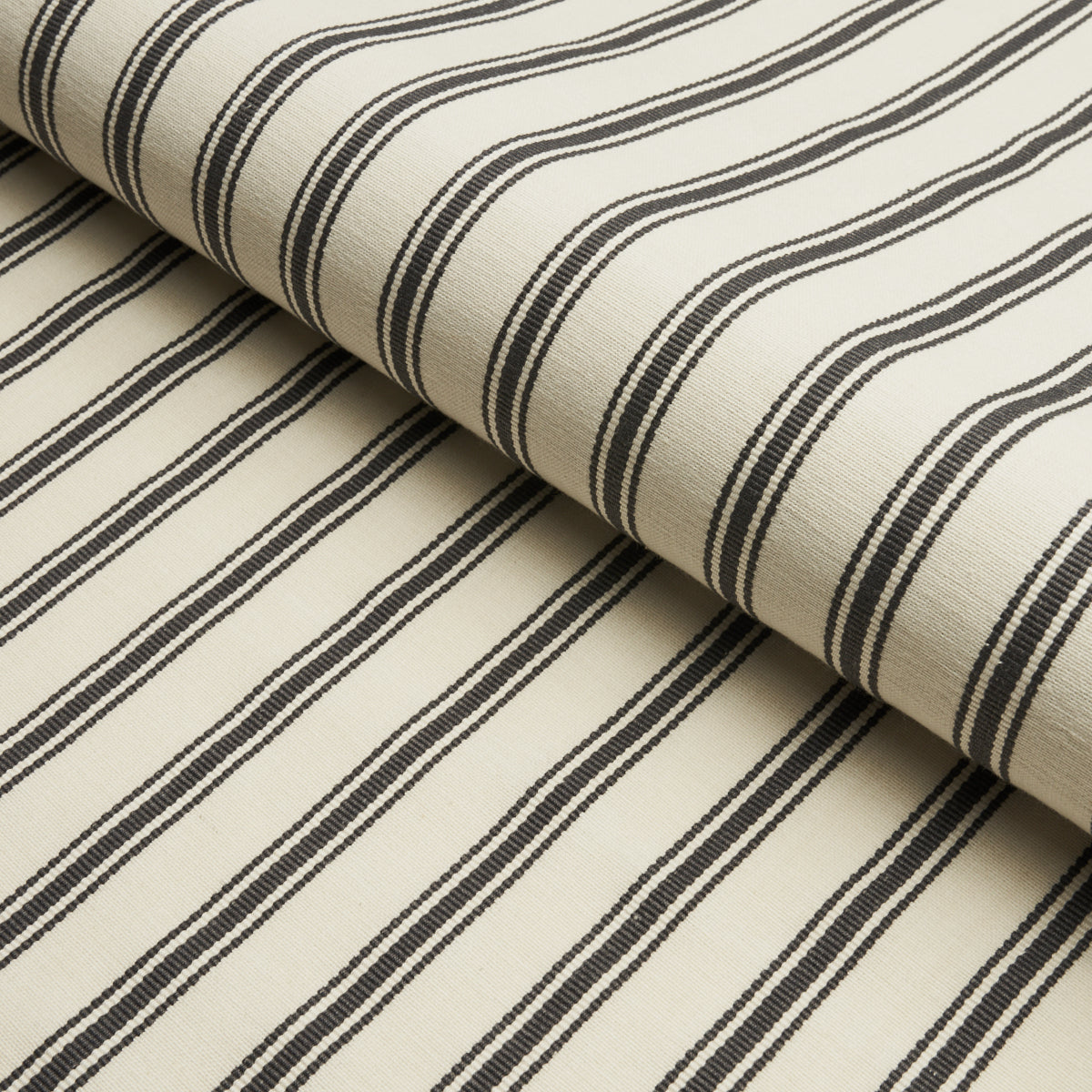 Schumacher Marquet Ticking Stripe Carbon Fabric - Eade's Wallpaper