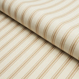 Schumacher Marquet Ticking Stripe Sand Fabric - Eade's Wallpaper