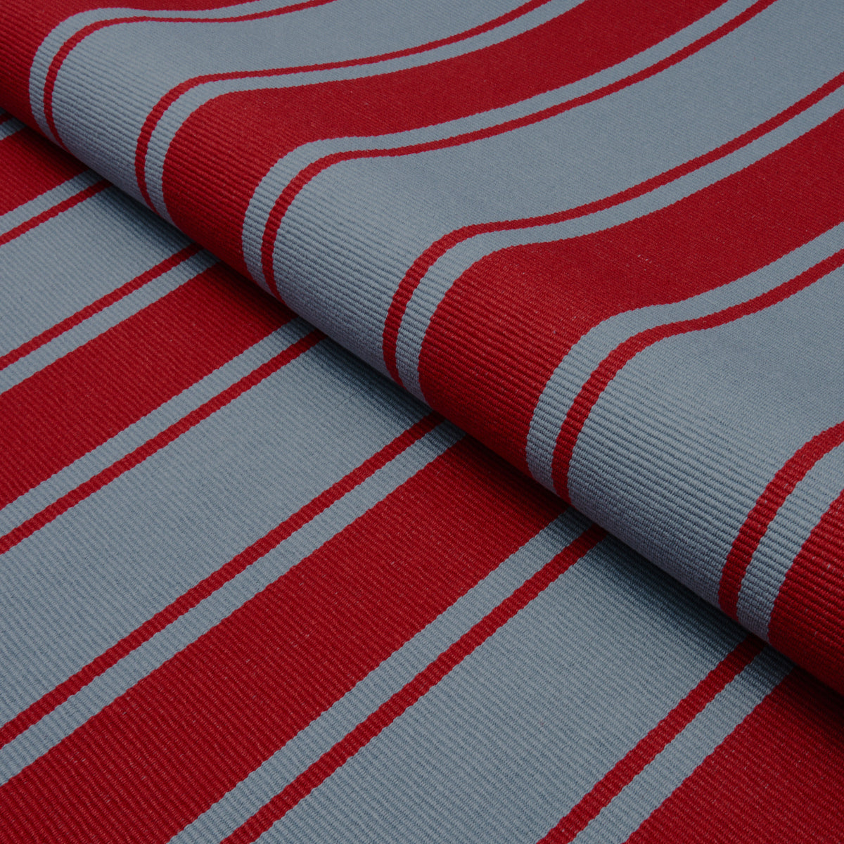 Schumacher Tangier Stripe Teal & Red Fabric - Eade's Wallpaper