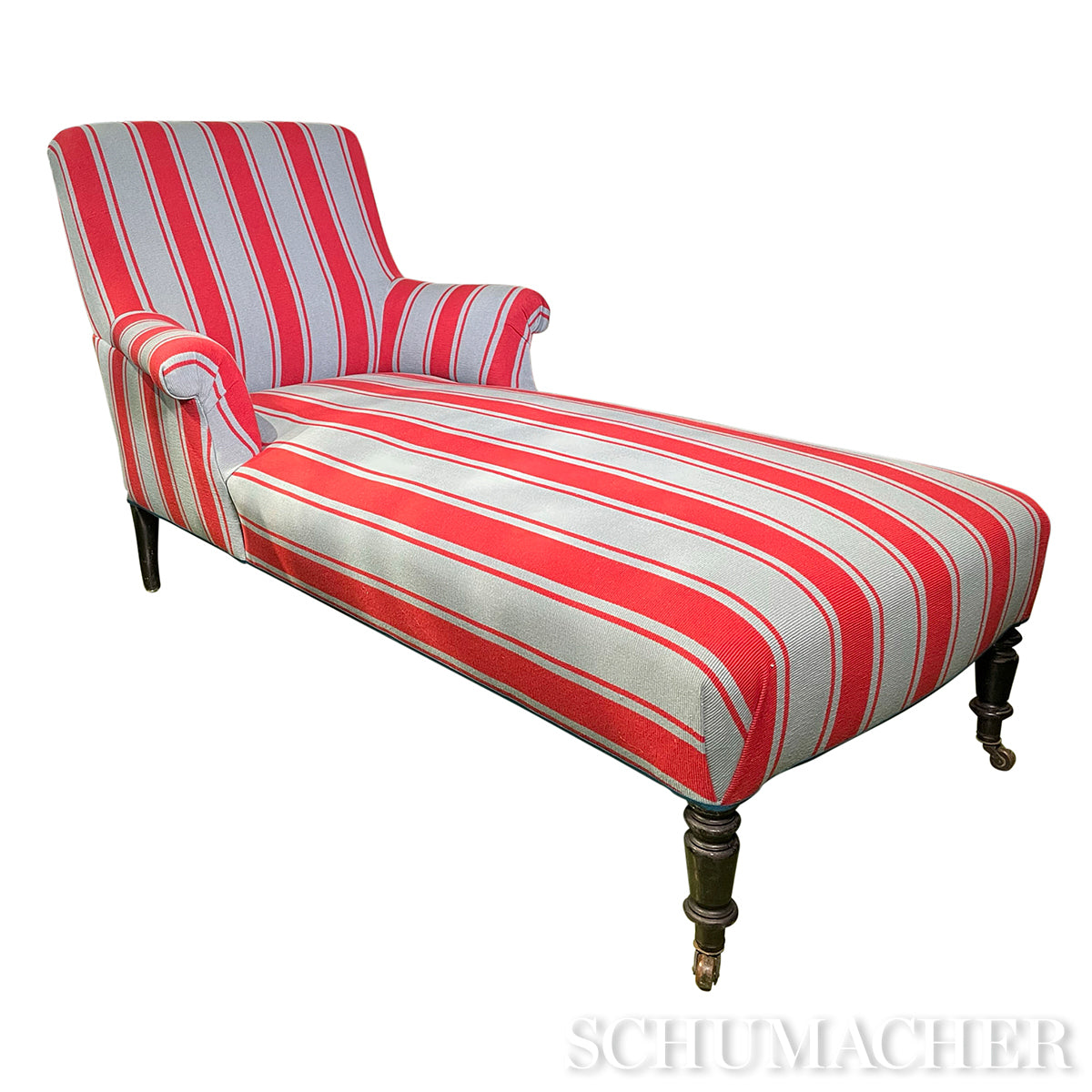 Schumacher Tangier Stripe Teal & Red Fabric - Eade's Wallpaper