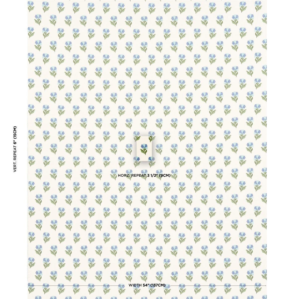 Schumacher Rosina Floral Cornflower Fabric - Eade's Wallpaper
