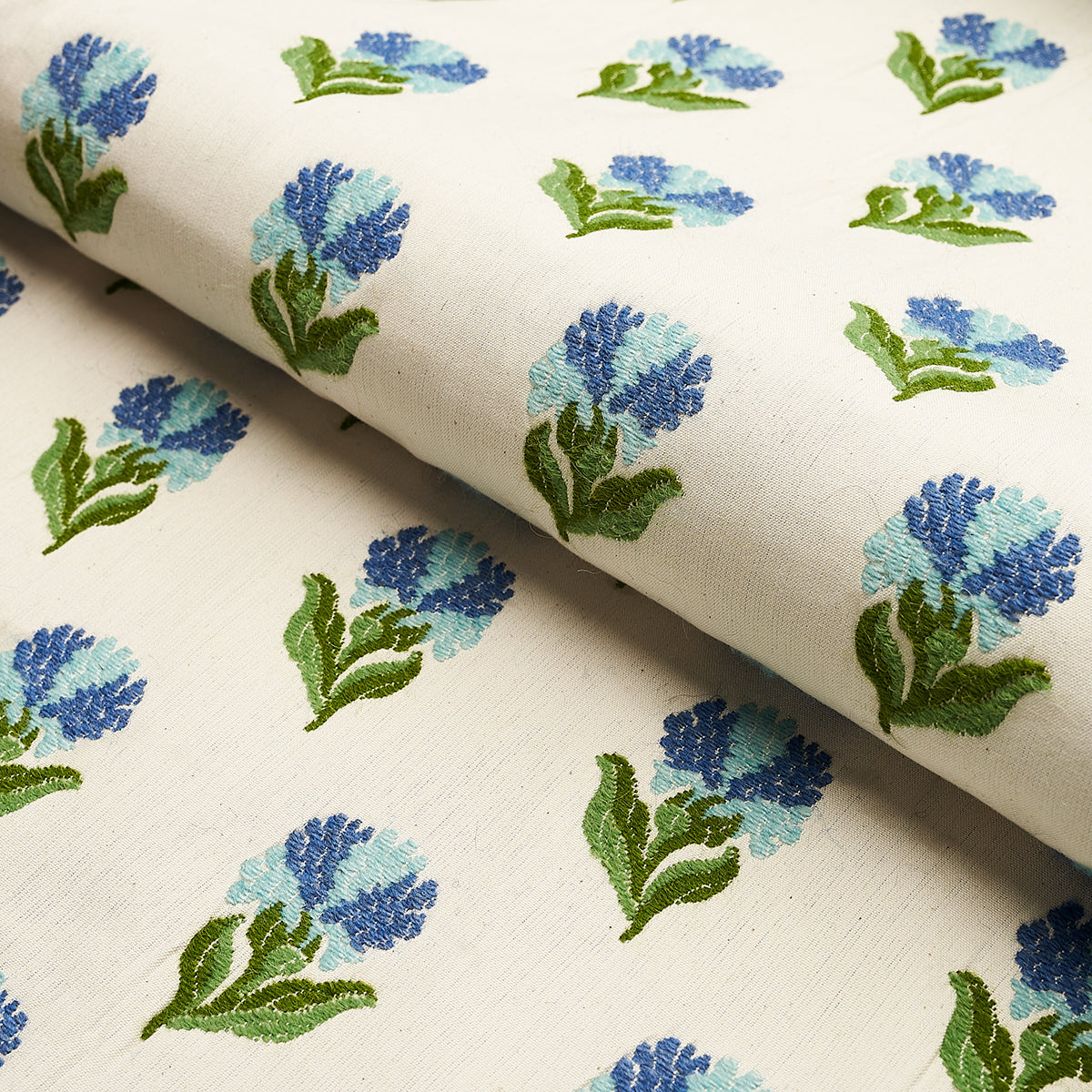 Schumacher Rosina Floral Cornflower Fabric - Eade's Wallpaper