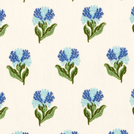Schumacher Rosina Floral Cornflower Fabric - Eade's Wallpaper