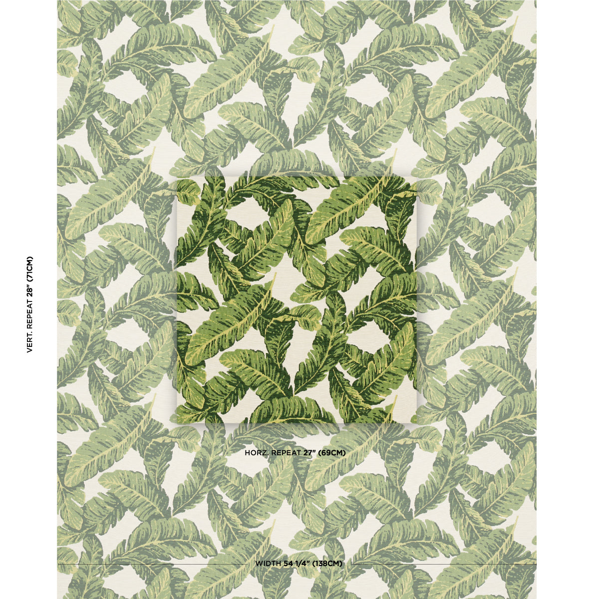 Schumacher Tropical Leaf Indoor/Outdoor Green Fabric - Eade's Wallpaper