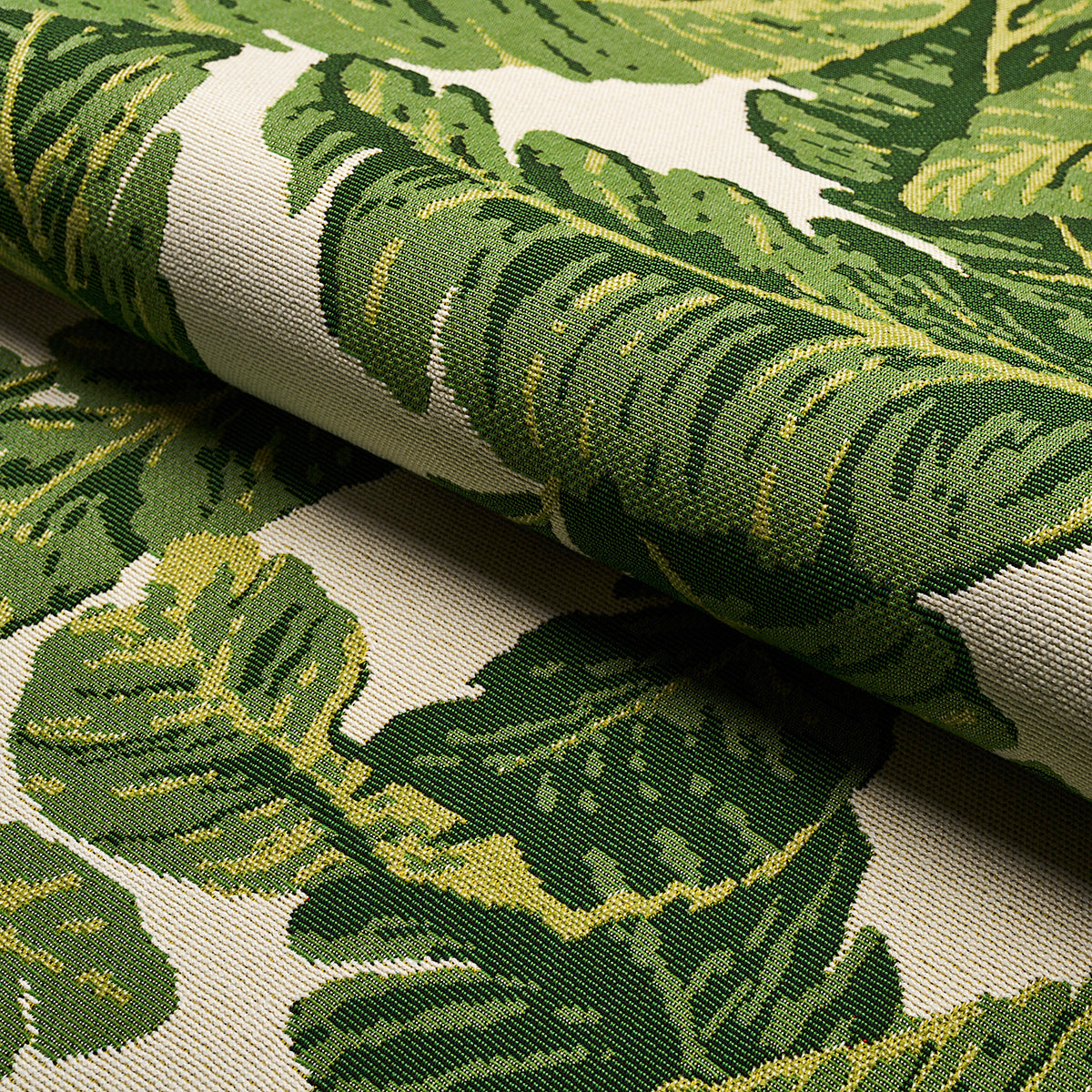 Schumacher Tropical Leaf Indoor/Outdoor Green Fabric - Eade's Wallpaper