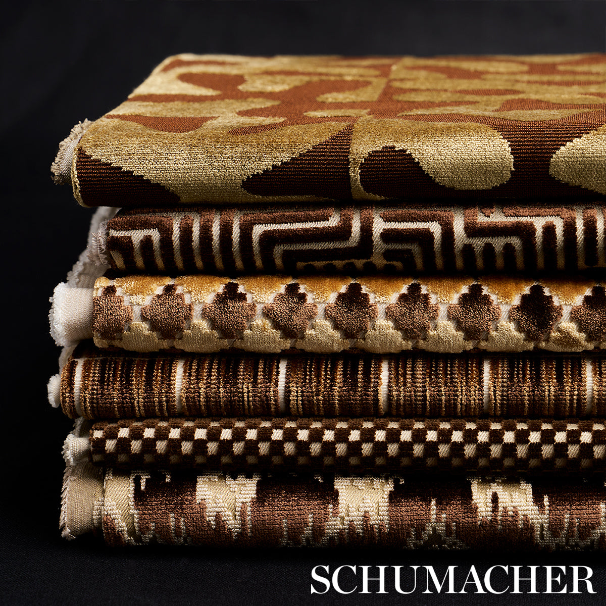 Schumacher Modern Dance Velvet Gold Fabric - Eade's Wallpaper