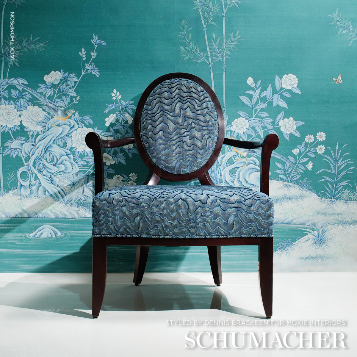 Schumacher Zambezi Velvet Slate Blue Fabric - Eade's Wallpaper