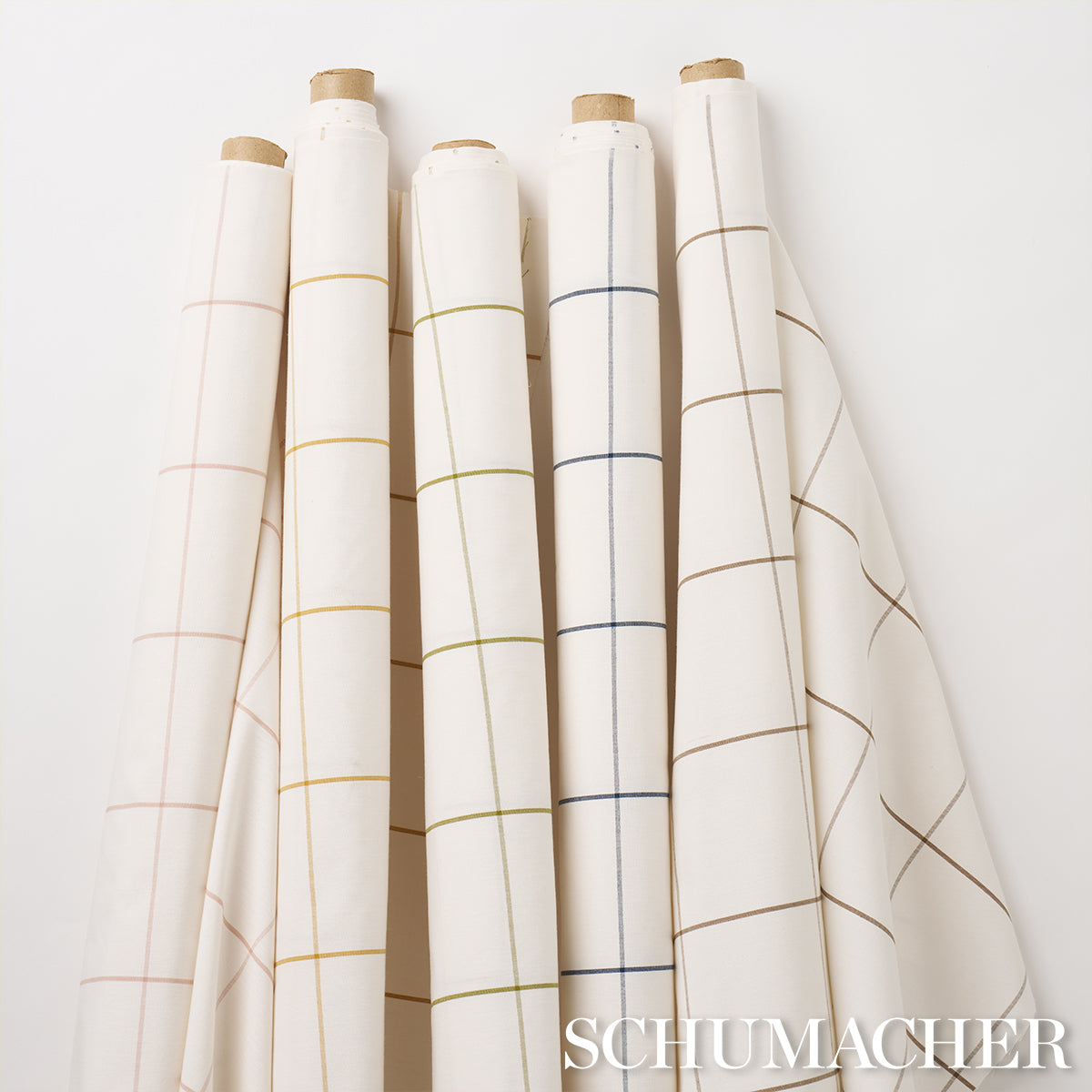 Schumacher Woodman Check Temple Pink Fabric - Eade's Wallpaper