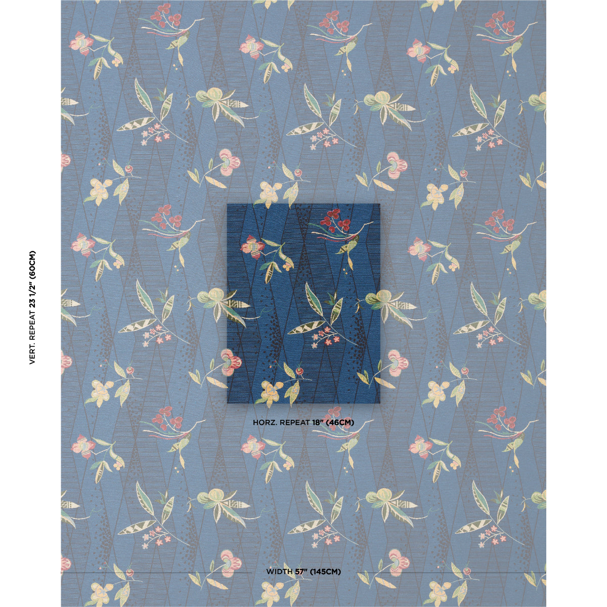 Schumacher Romola Floral Cadet Fabric - Eade's Wallpaper