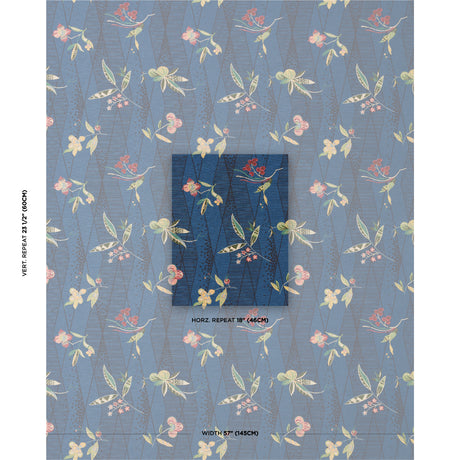 Schumacher Romola Floral Cadet Fabric - Eade's Wallpaper