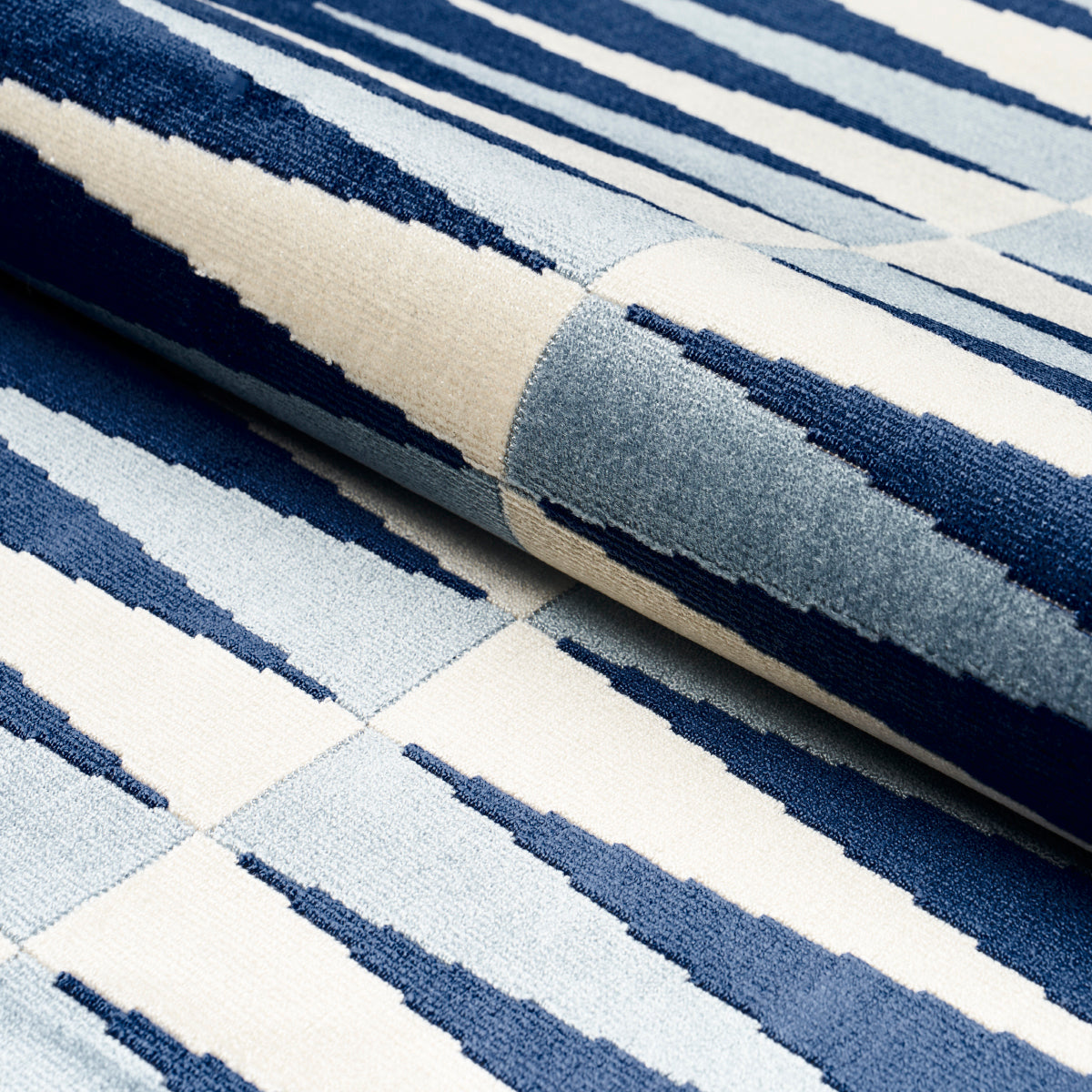 Schumacher Backgammon Cut Velvet Blue Fabric
