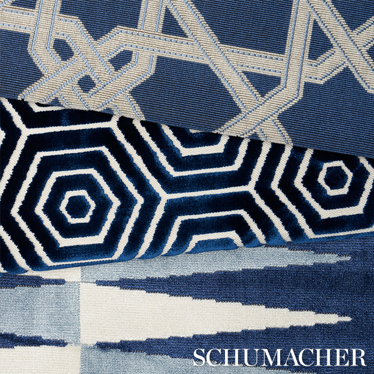 Schumacher Le Maroc Épinglé Blue Fabric - Eade's Wallpaper