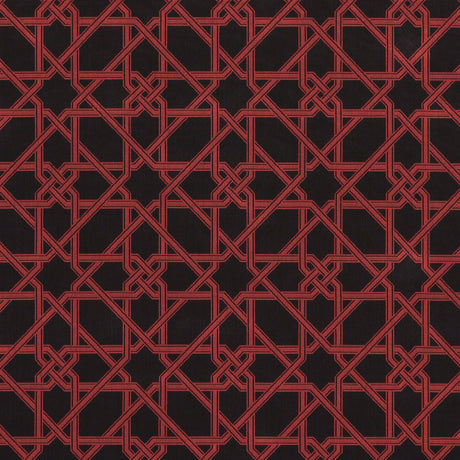 Schumacher Le Maroc Épinglé Black And Red Fabric - Eade's Wallpaper