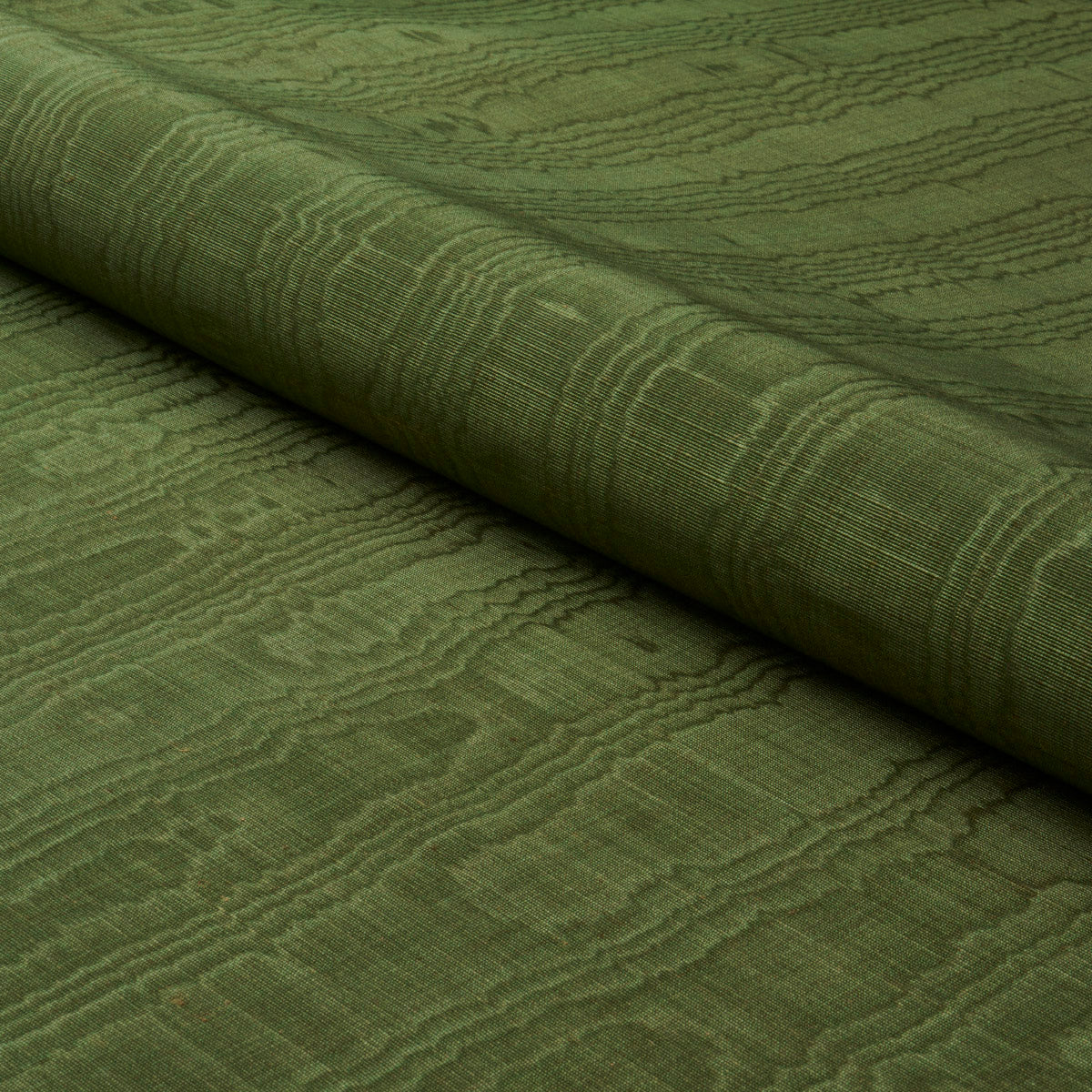 Schumacher Beau Cotton Linen Moire Olive Fabric