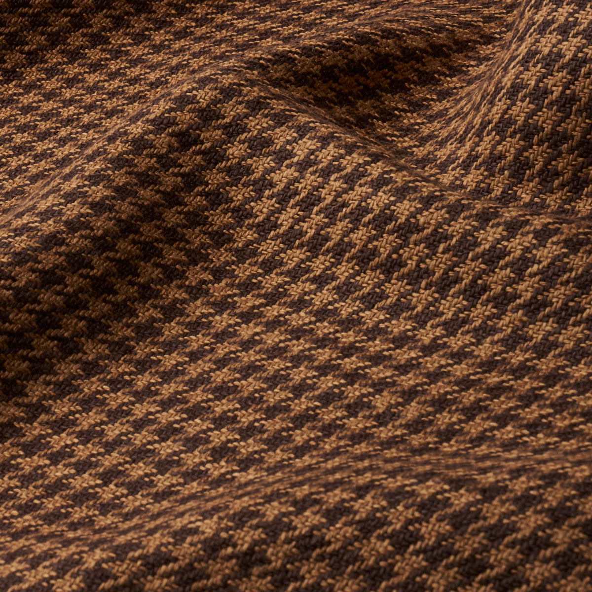 Schumacher Lotti Linen Houndstooth Brown Fabric - Eade's Wallpaper