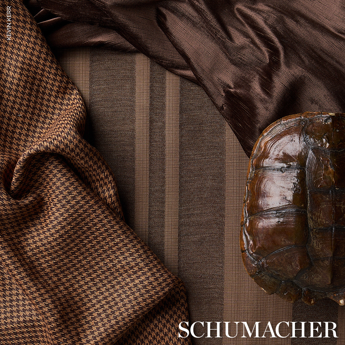 Schumacher Lotti Linen Houndstooth Brown Fabric - Eade's Wallpaper