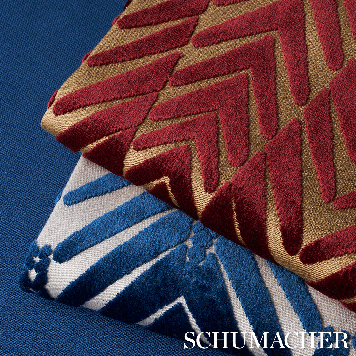 Schumacher Zebra Velvet Silver Blue Fabric - Eade's Wallpaper