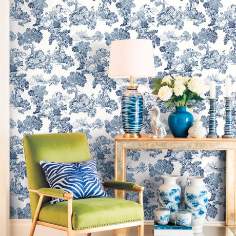 Galerie Blooming Garden Toile Blue Wallpaper 8342