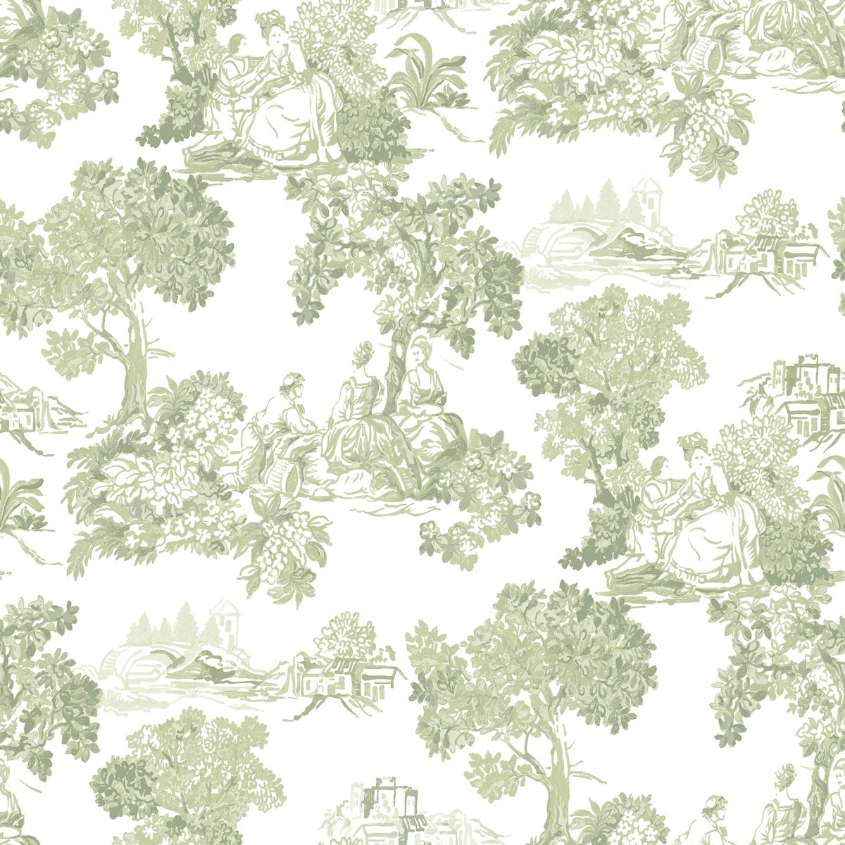 Galerie Blooming Garden Toile Green Wallpaper 8344