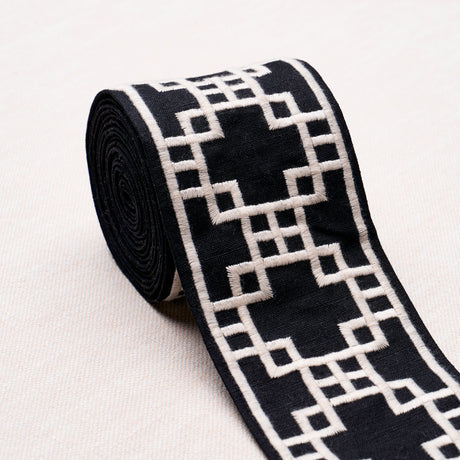 Schumacher 83593 SQUARED AWAY TRELLIS TAPE in BLACK Trim - S
