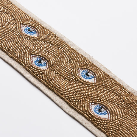 Schumacher 83621 MIND'S EYE BEADED TAPE in BLUE & GOLD Trim 