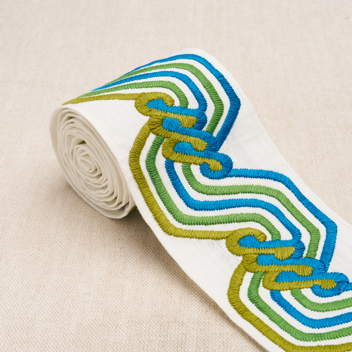 Schumacher 83631 THE TWIST EMBROIDERED TAPE in PEACOCK Trim 