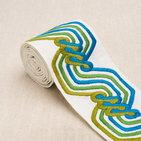 Schumacher 83631 THE TWIST EMBROIDERED TAPE in PEACOCK Trim 
