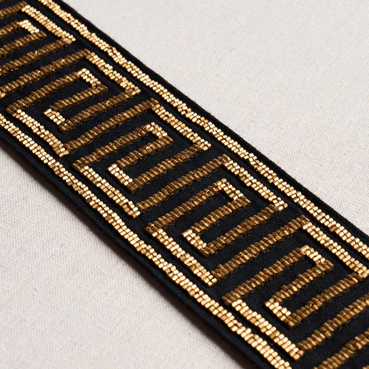 Schumacher 83642 DELPHI BEADED TAPE in GOLD ON BLACK Trim - 