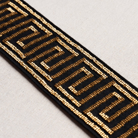 Schumacher 83642 DELPHI BEADED TAPE in GOLD ON BLACK Trim - 