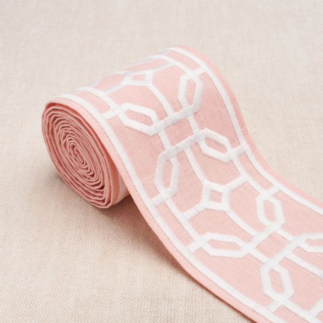 Schumacher 83654 GAZEBO TRELLIS TAPE in BLUSH Trim - STATEME