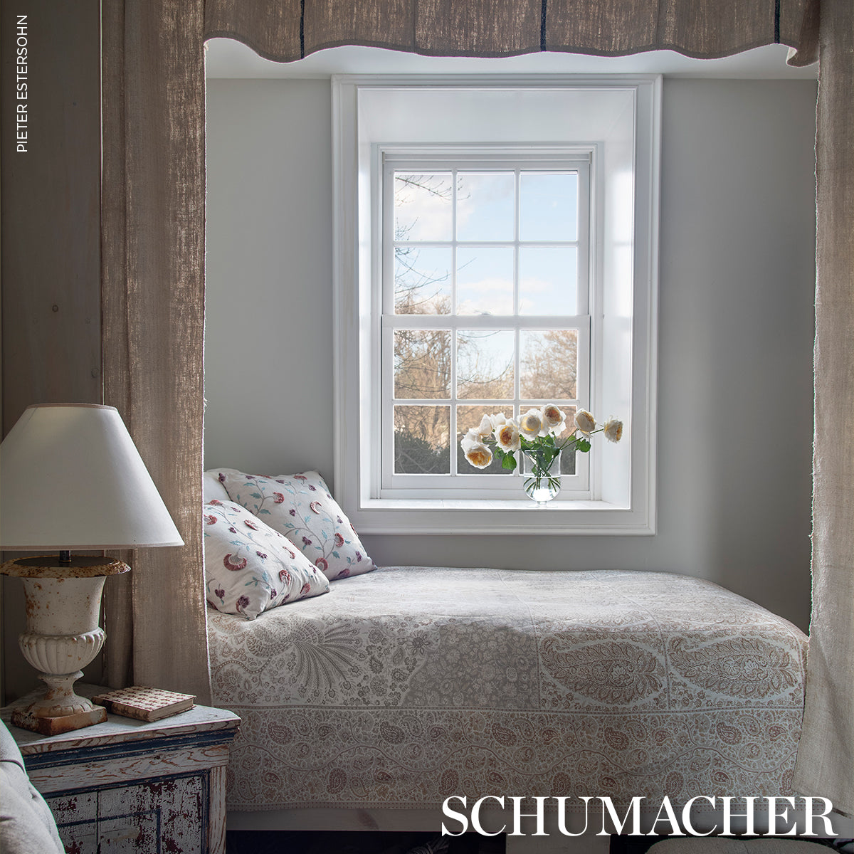Schumacher Iyla Embroidery Rose & Natural Fabric