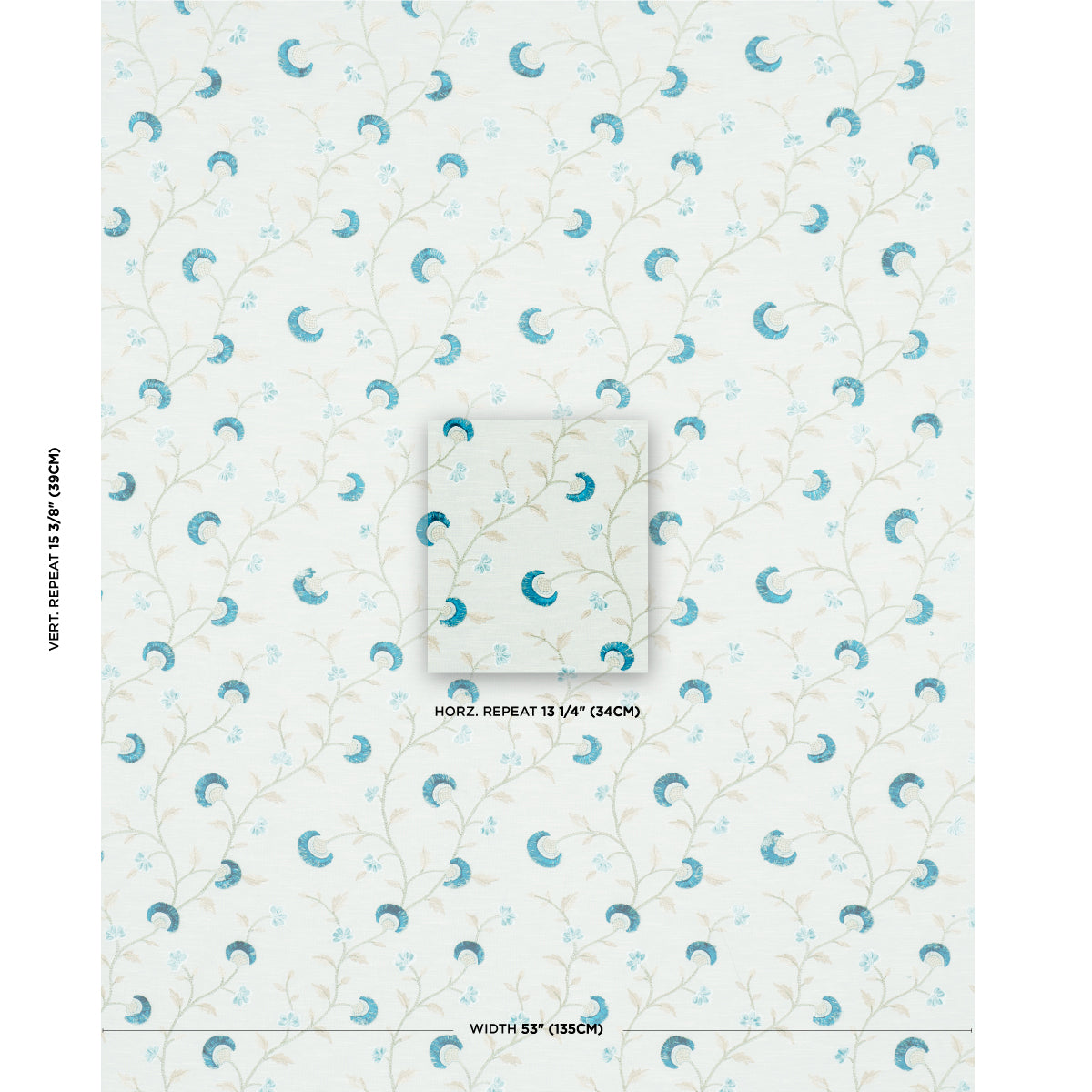 Schumacher Iyla Embroidery Mineral & Teal Fabric