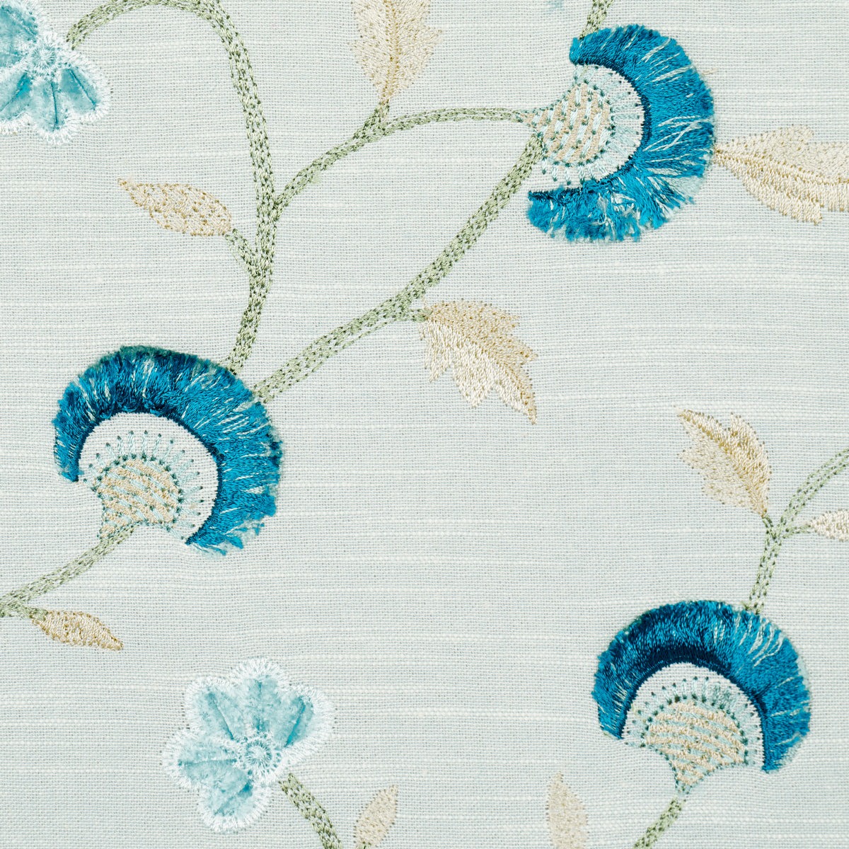 Schumacher Iyla Embroidery Mineral & Teal Fabric