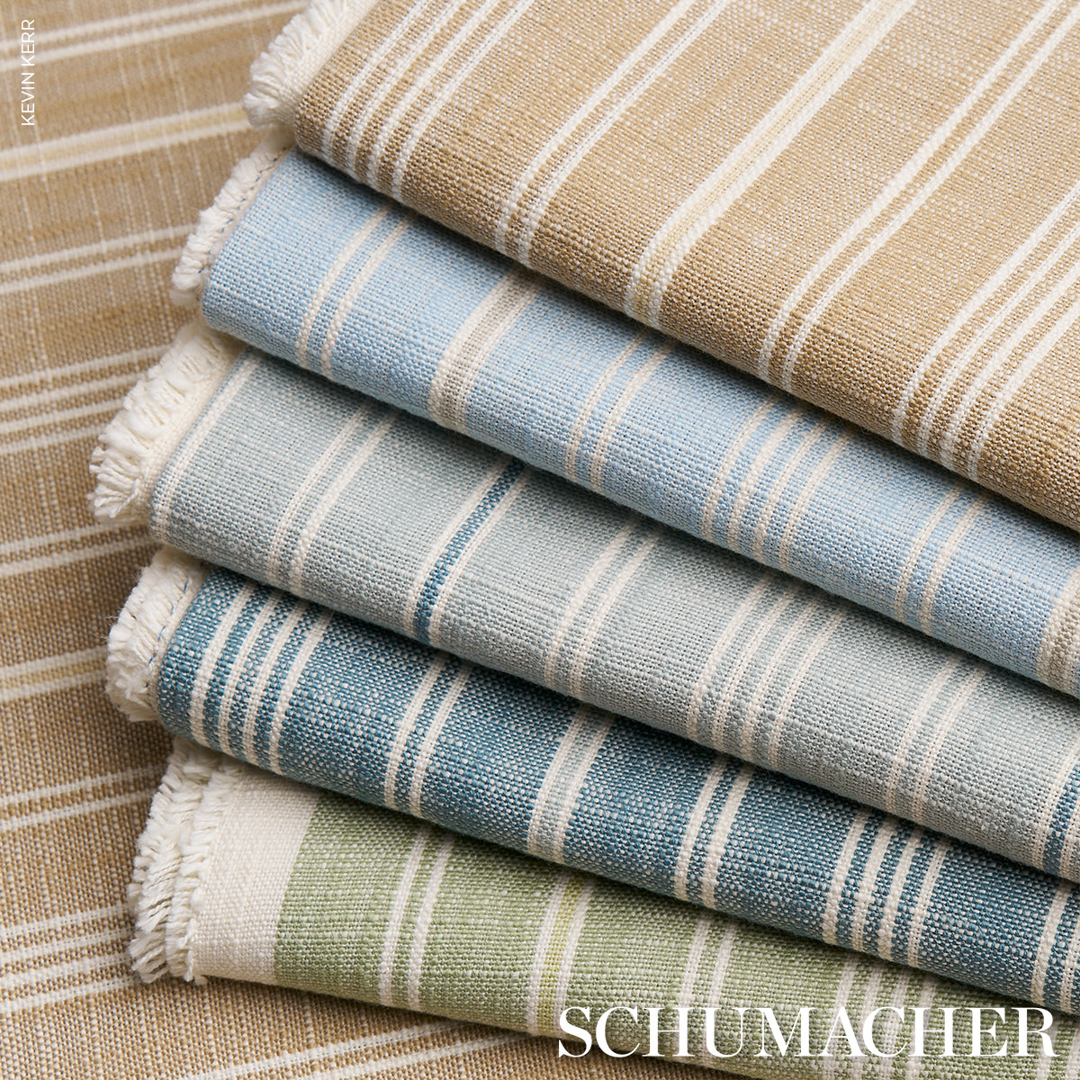 Schumacher Lucy Stripe Indigo Fabric - Eade's Wallpaper